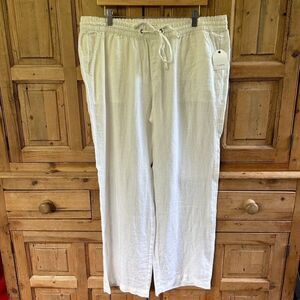 NWT Calson White Linen Pants Size‎ XLP Drawstring Pockets Straight Leg Mid Rise